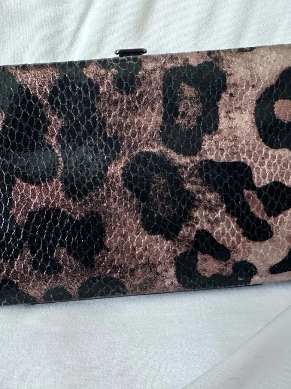 Metallic Leopard-Print Hard-Frame Wallet
